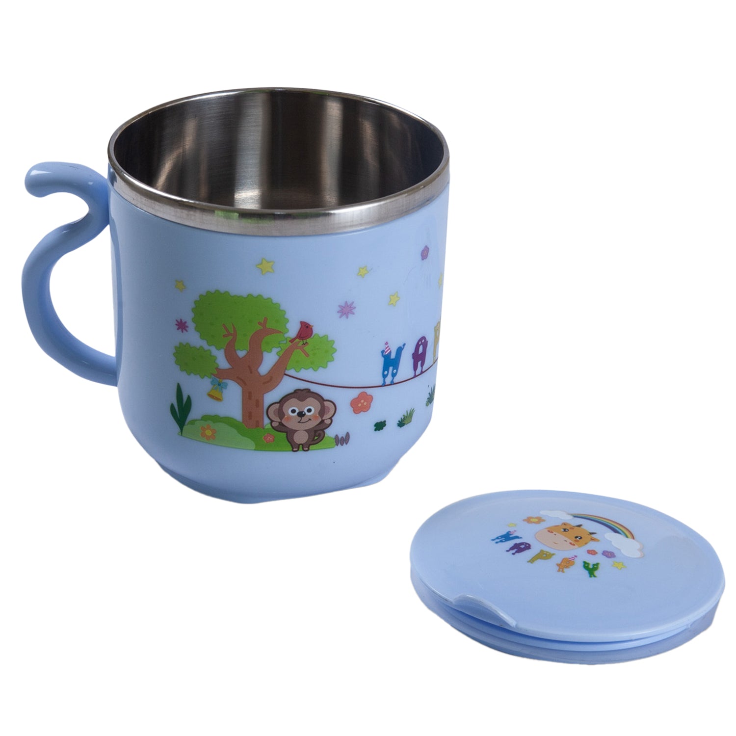 Stainless Steel Water Cup with Lid Happy Monkey - Blue