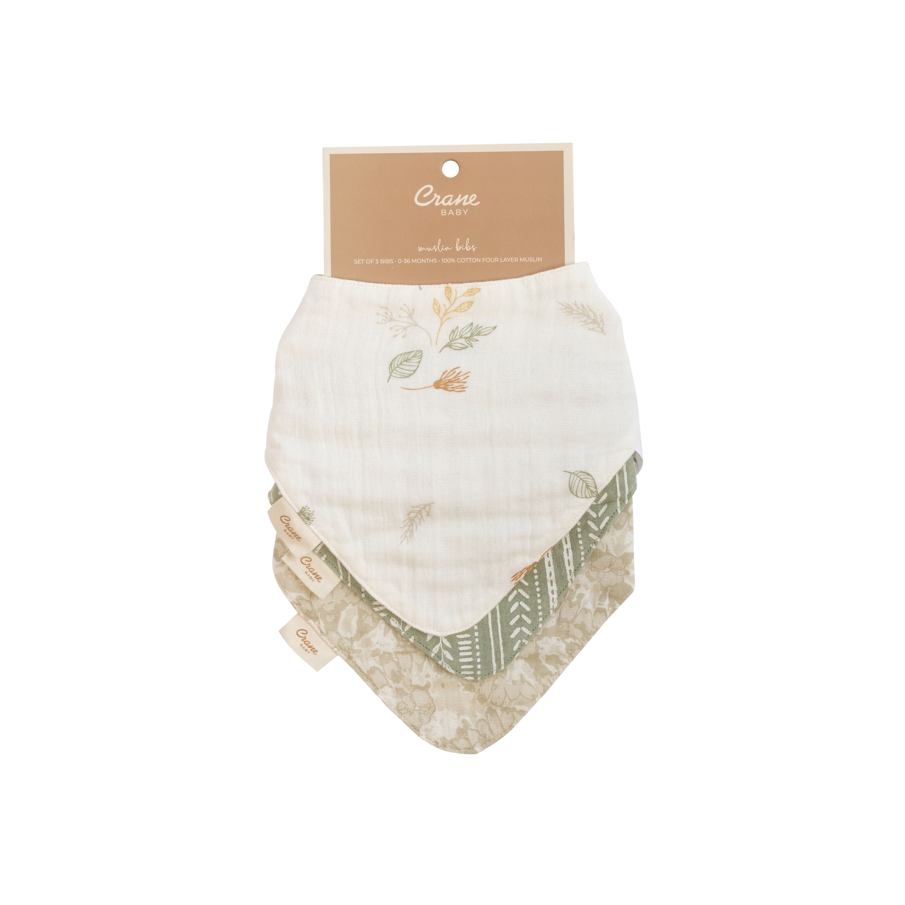 Crane Baby Bandana Bib Set Dainty Leaf Willow Collection - Cream