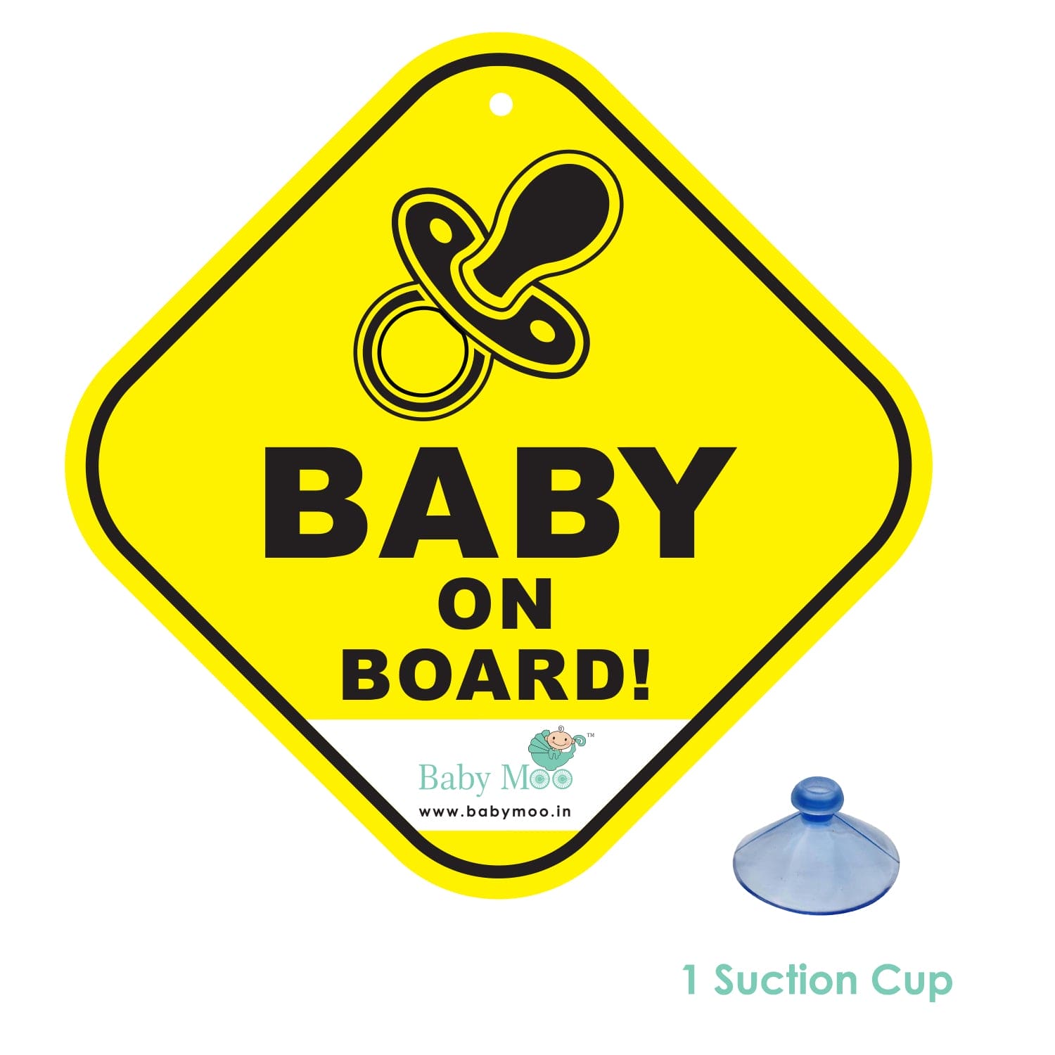 Baby Moo Pacifier And Tiny Feet Car Safety Sign With Vacuum Suction Cup Clip Double Side - Black