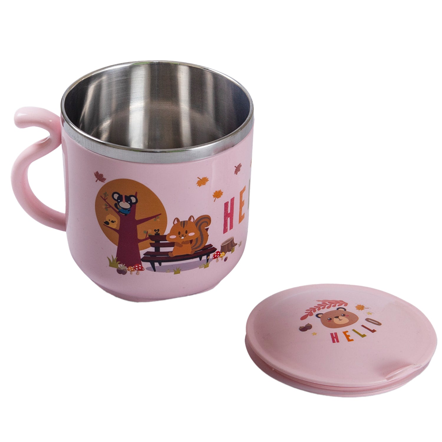 Stainless Steel Water Cup with Lid Bear - Pink