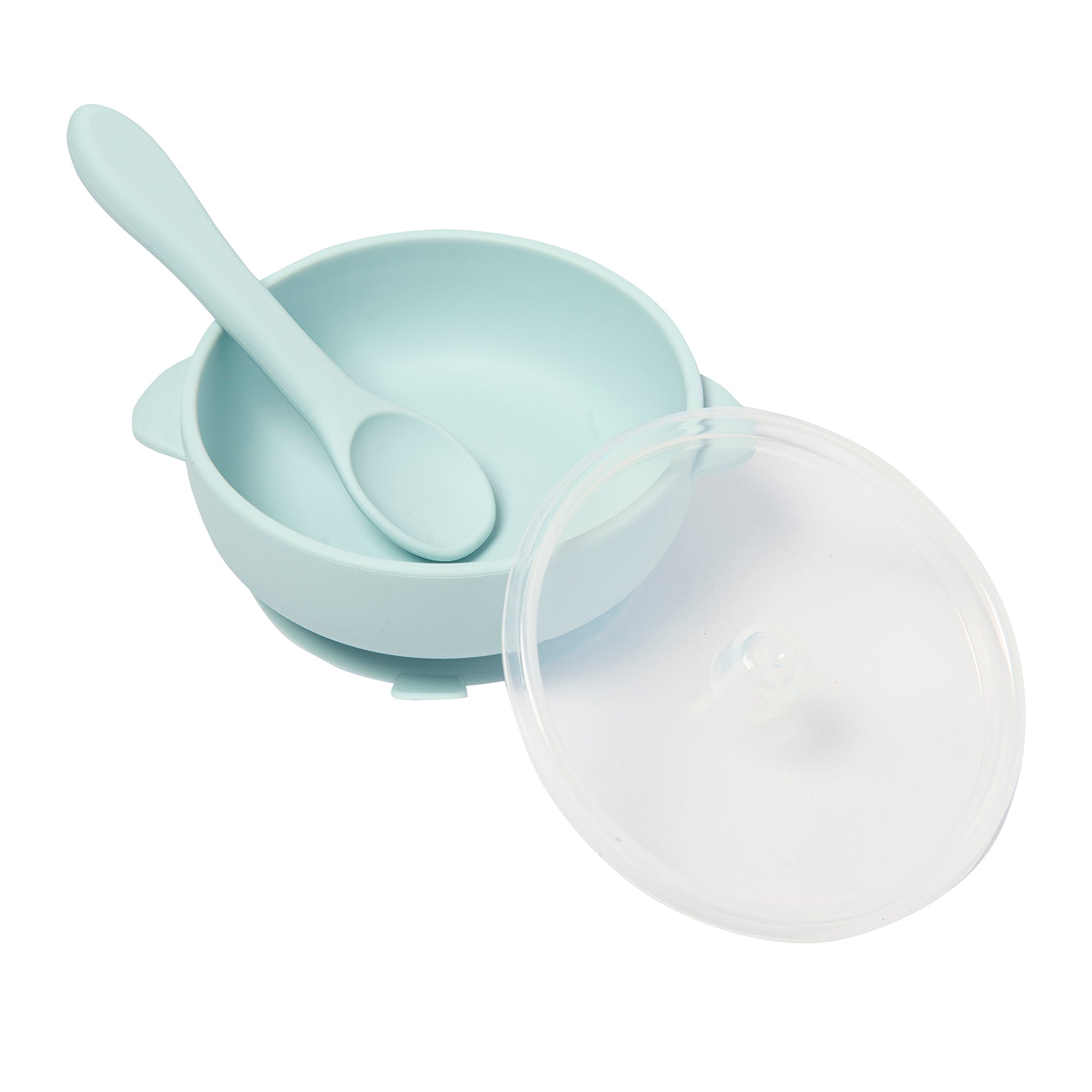 Mint Green Silicon Bowl With Lid And Spoon Set