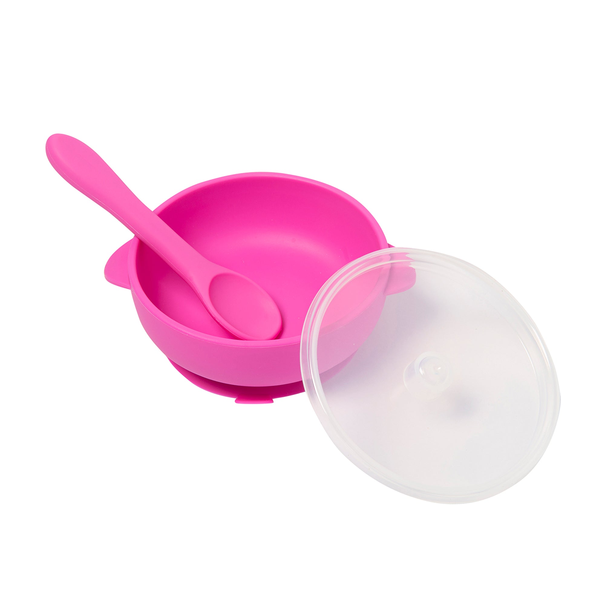 Magenta Silicon Bowl With Lid And Spoon Set