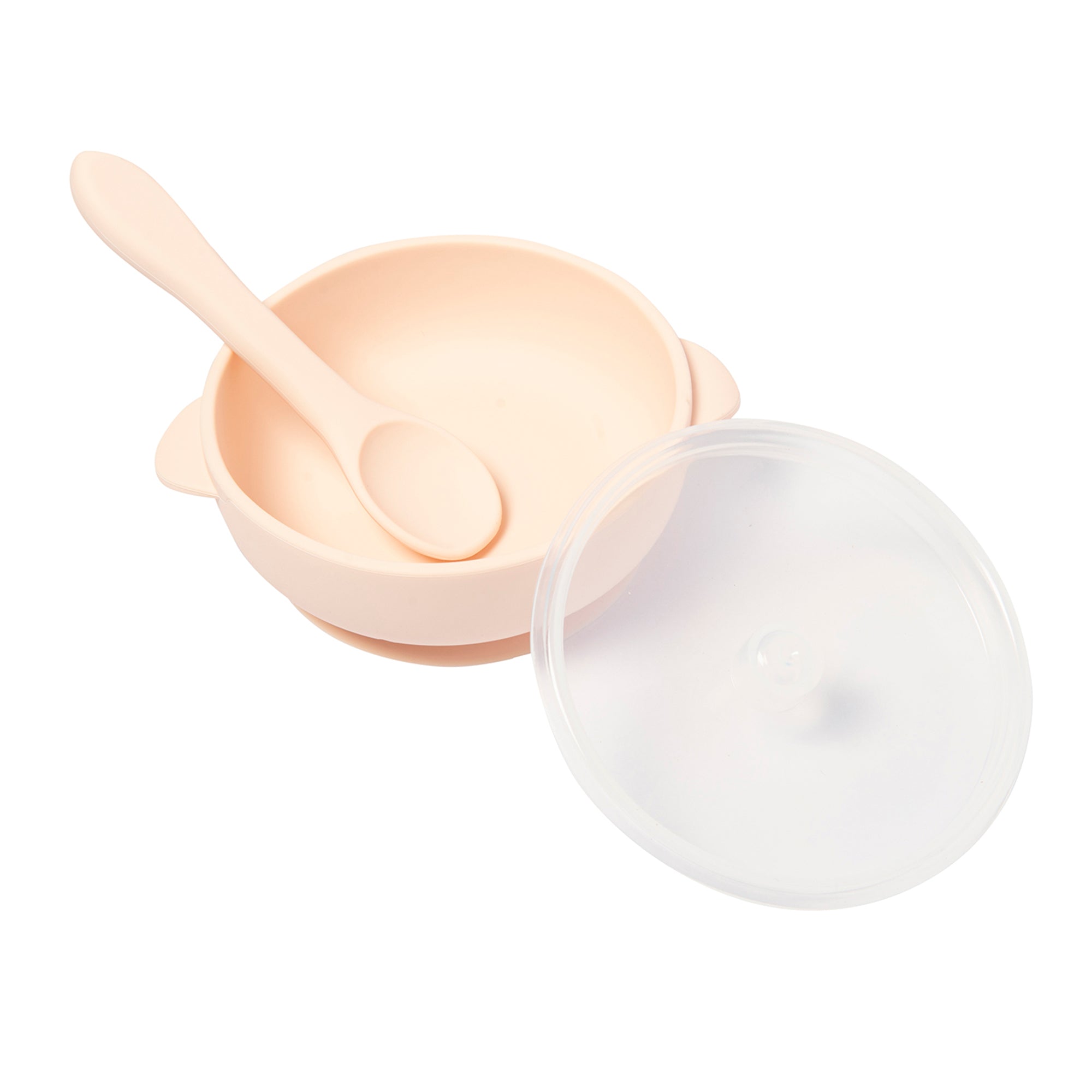 Peach Silicon Bowl With Lid And Spoon Set