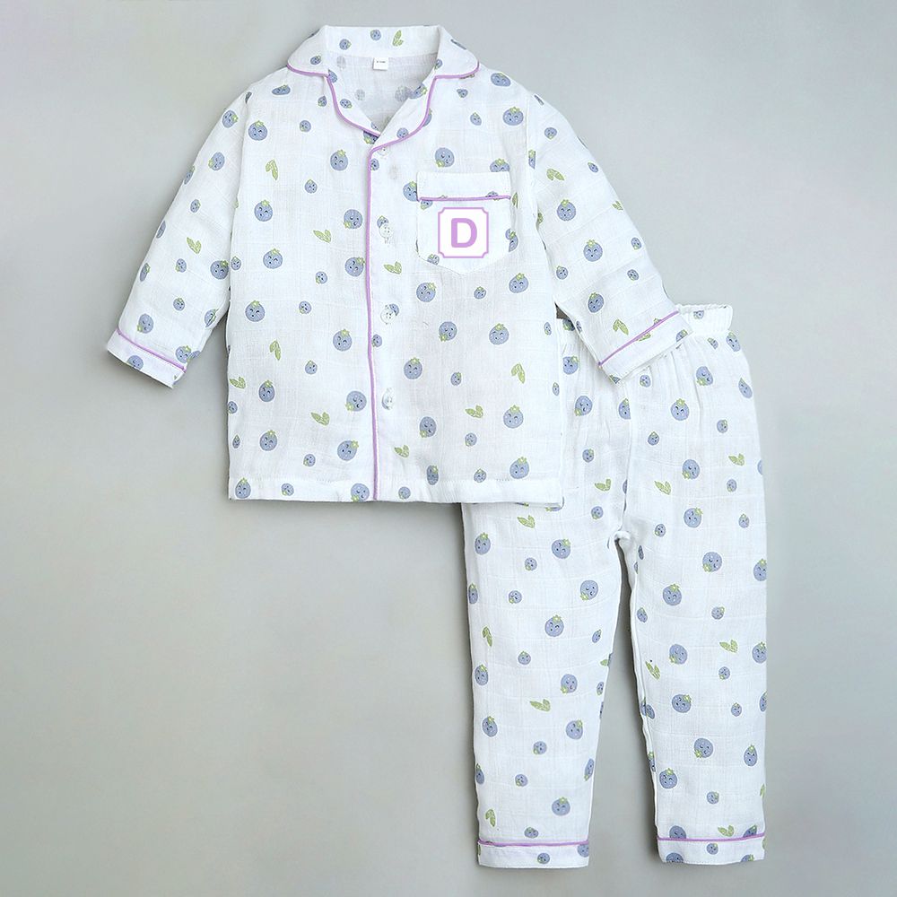 Bamboo Muslin Night Suit - Blueberry