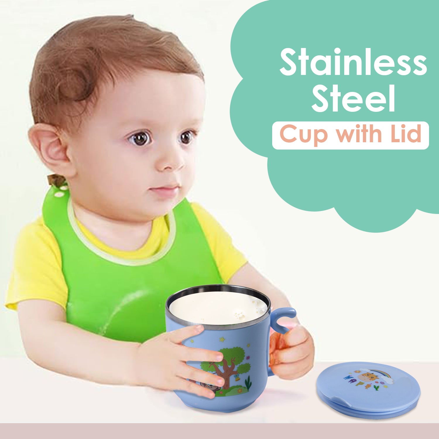 Stainless Steel Water Cup with Lid Happy Monkey - Blue