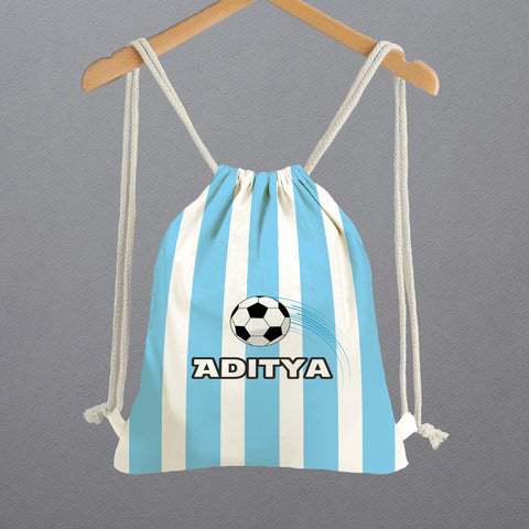 Personalised Drawstring Bags - Football Blue