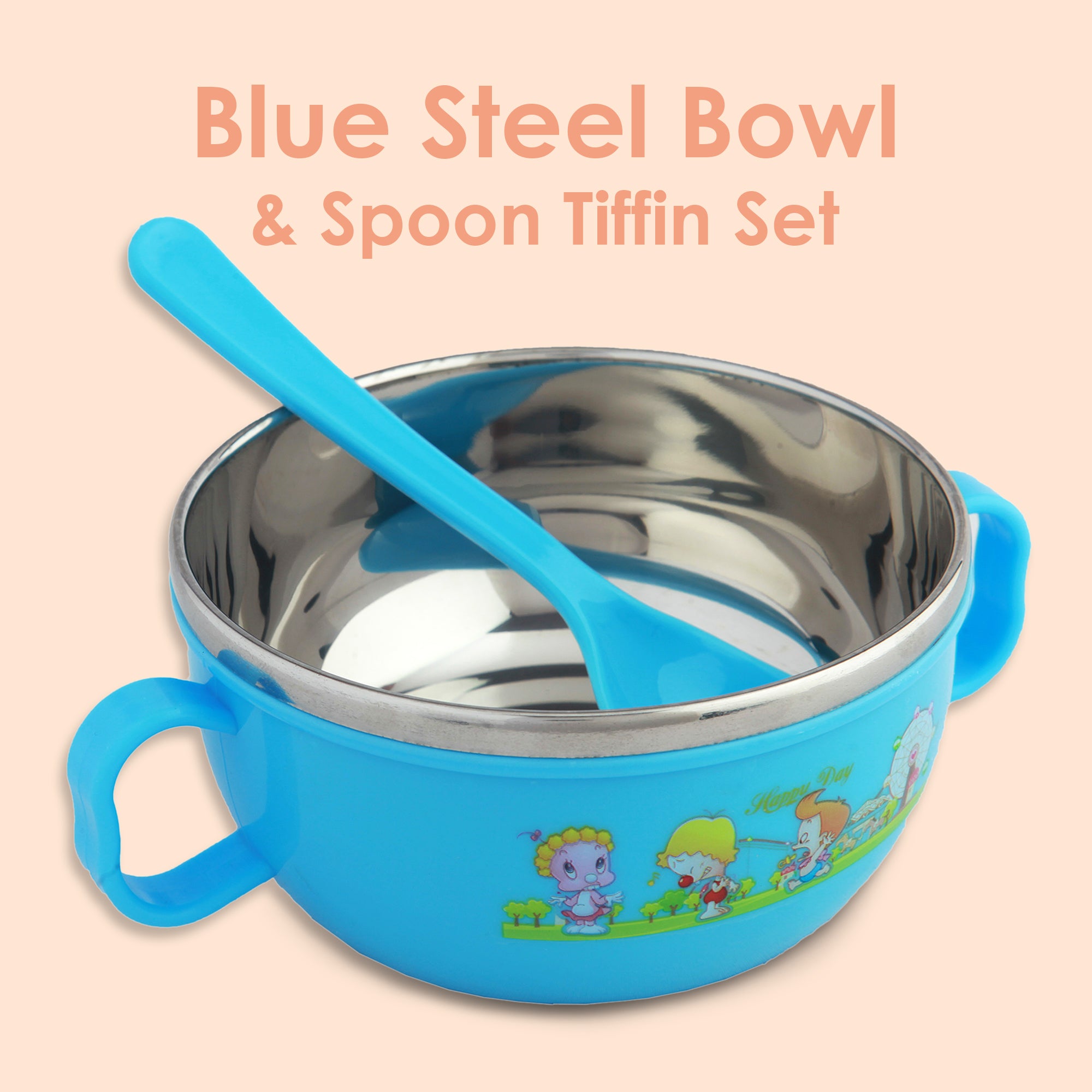 On-The-Go Blue Steel Bowl & Spoon Tiffin Set