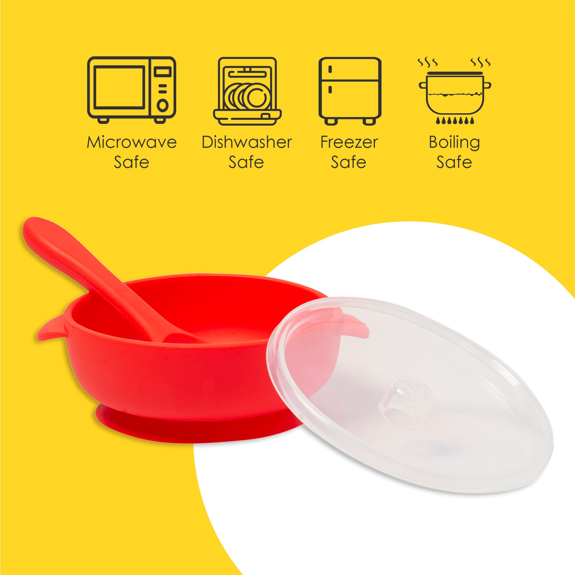 Red Silicon Bowl With Lid And Spoon Set