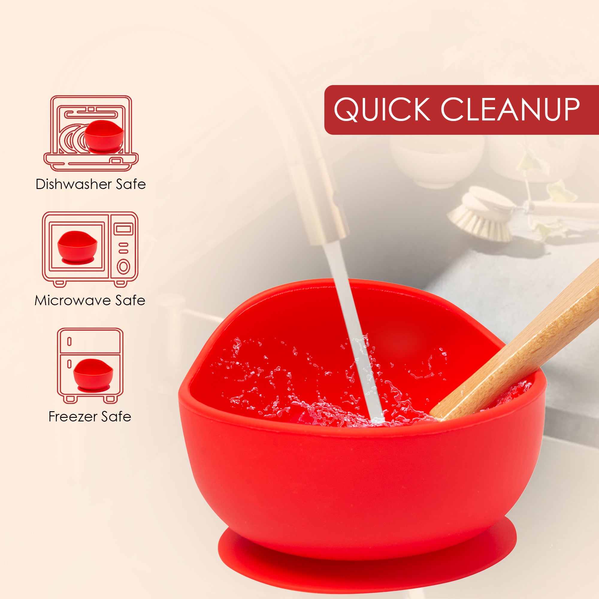 Red Silicon Bowl And Spoon Set