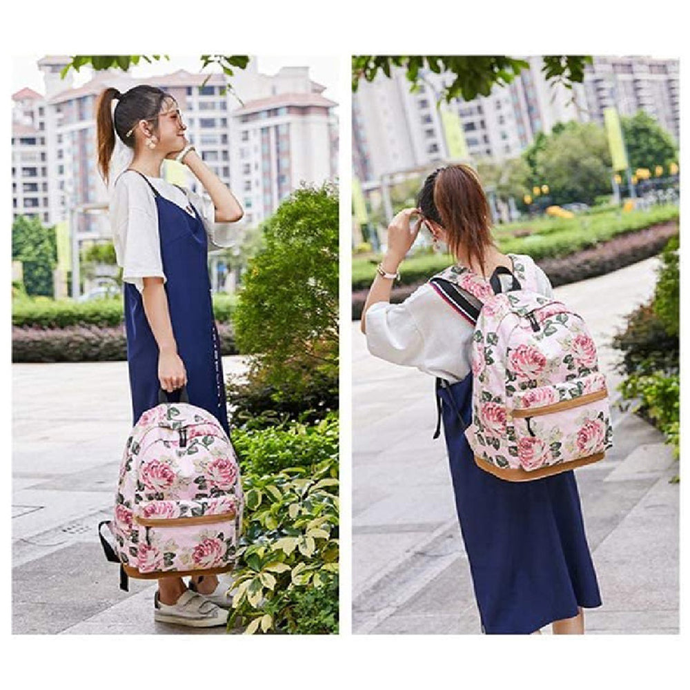 Grey Bloom, 3 Pcs Matching Backpack With Lunch Bag & Stationery Pouch