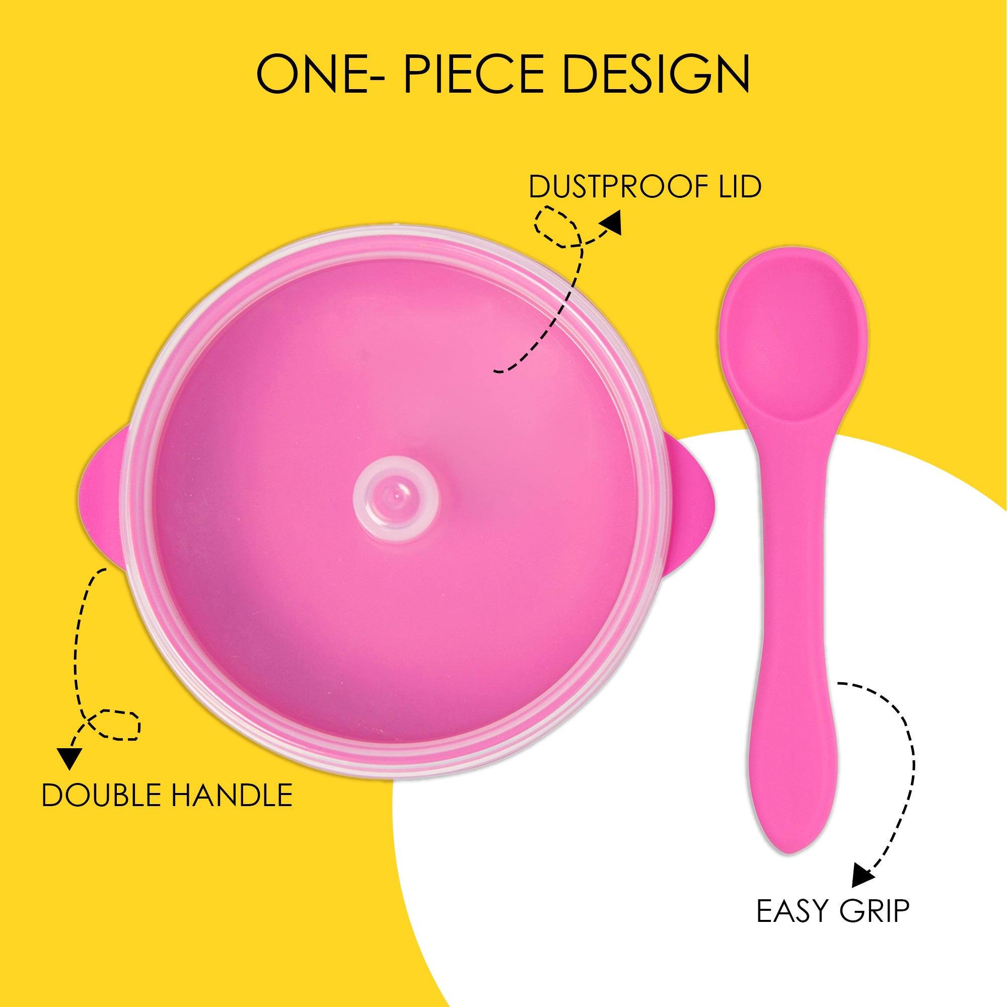 Magenta Silicon Bowl With Lid And Spoon Set