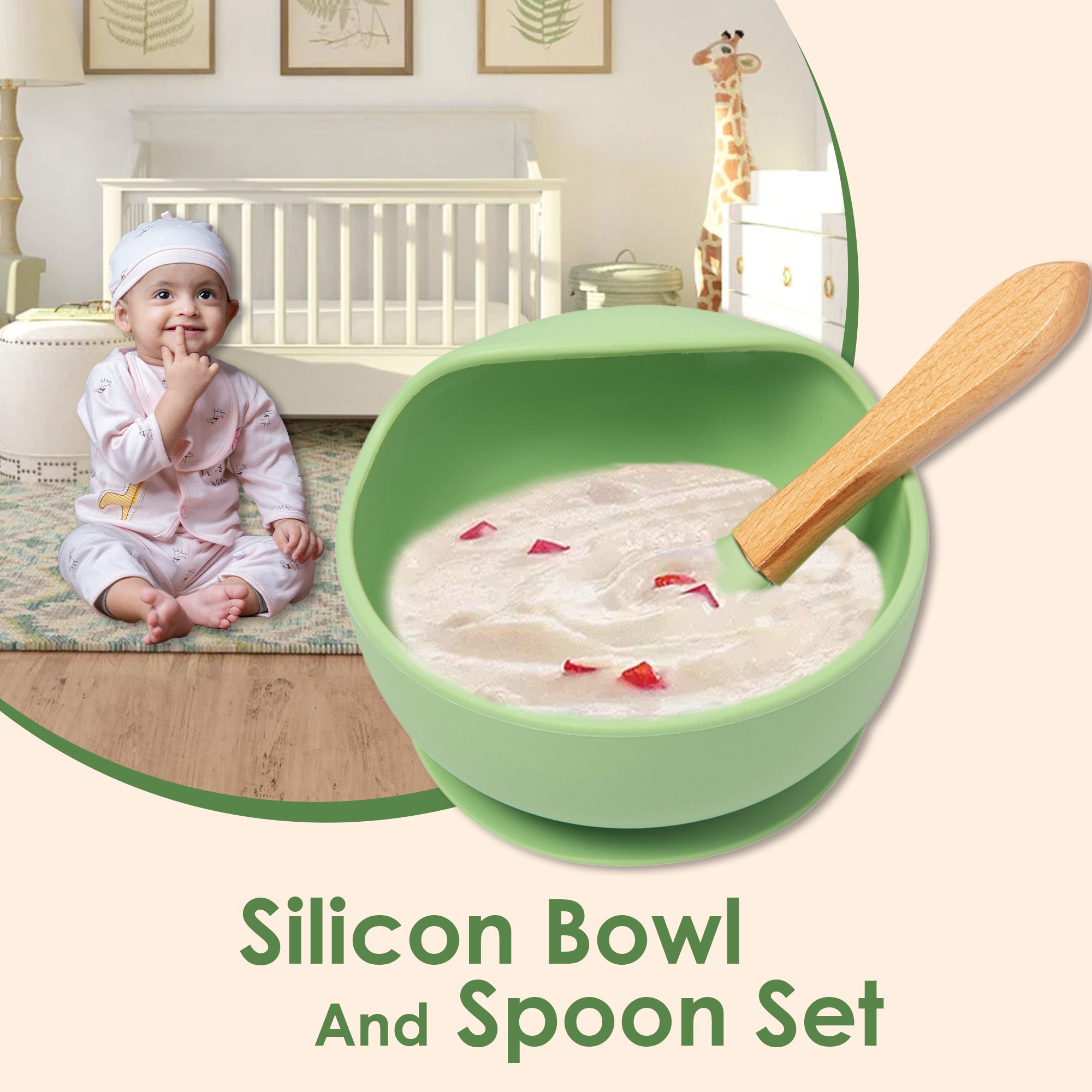 Green Silicon Bowl And Spoon Set