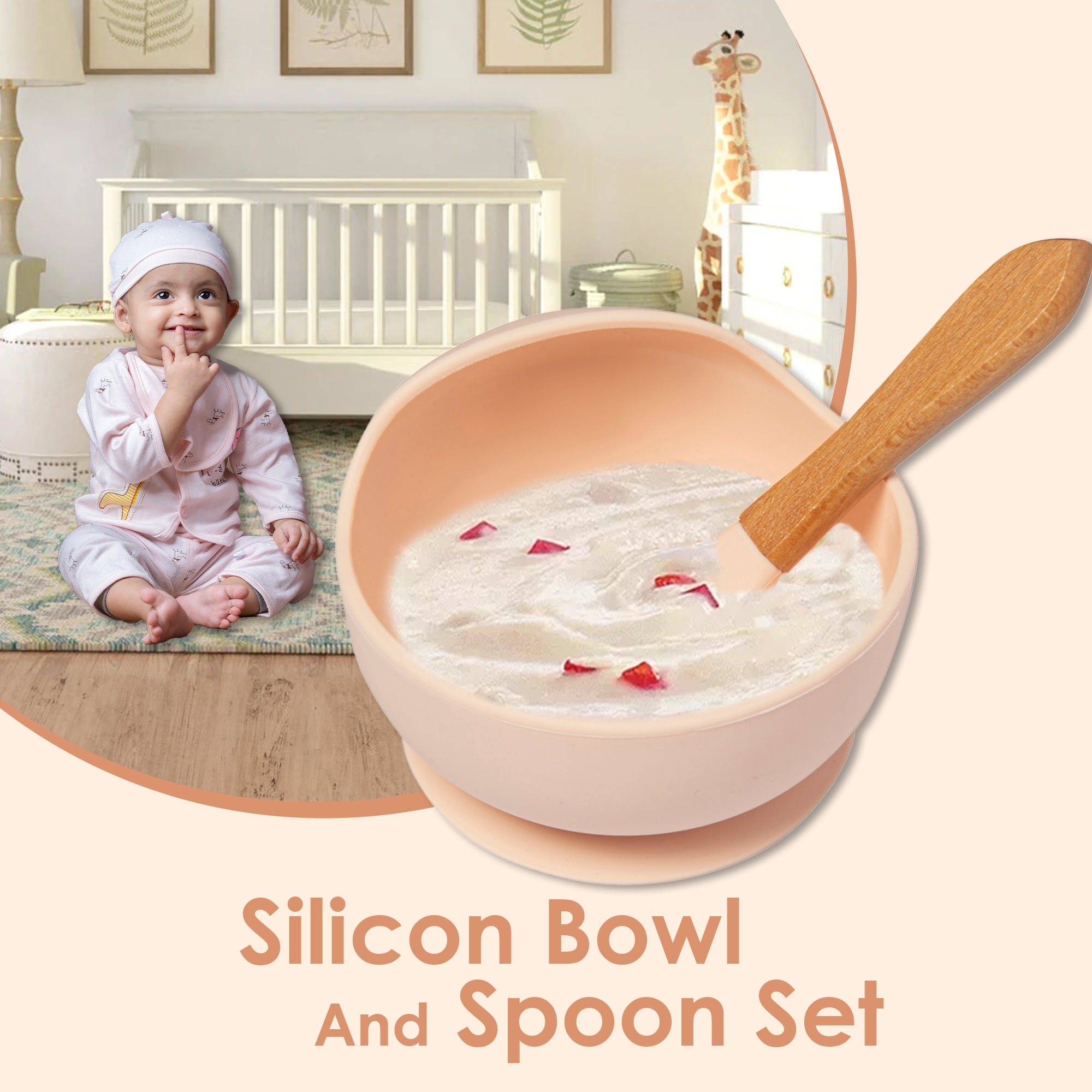 Light Peach Silicon Bowl And Spoon Set