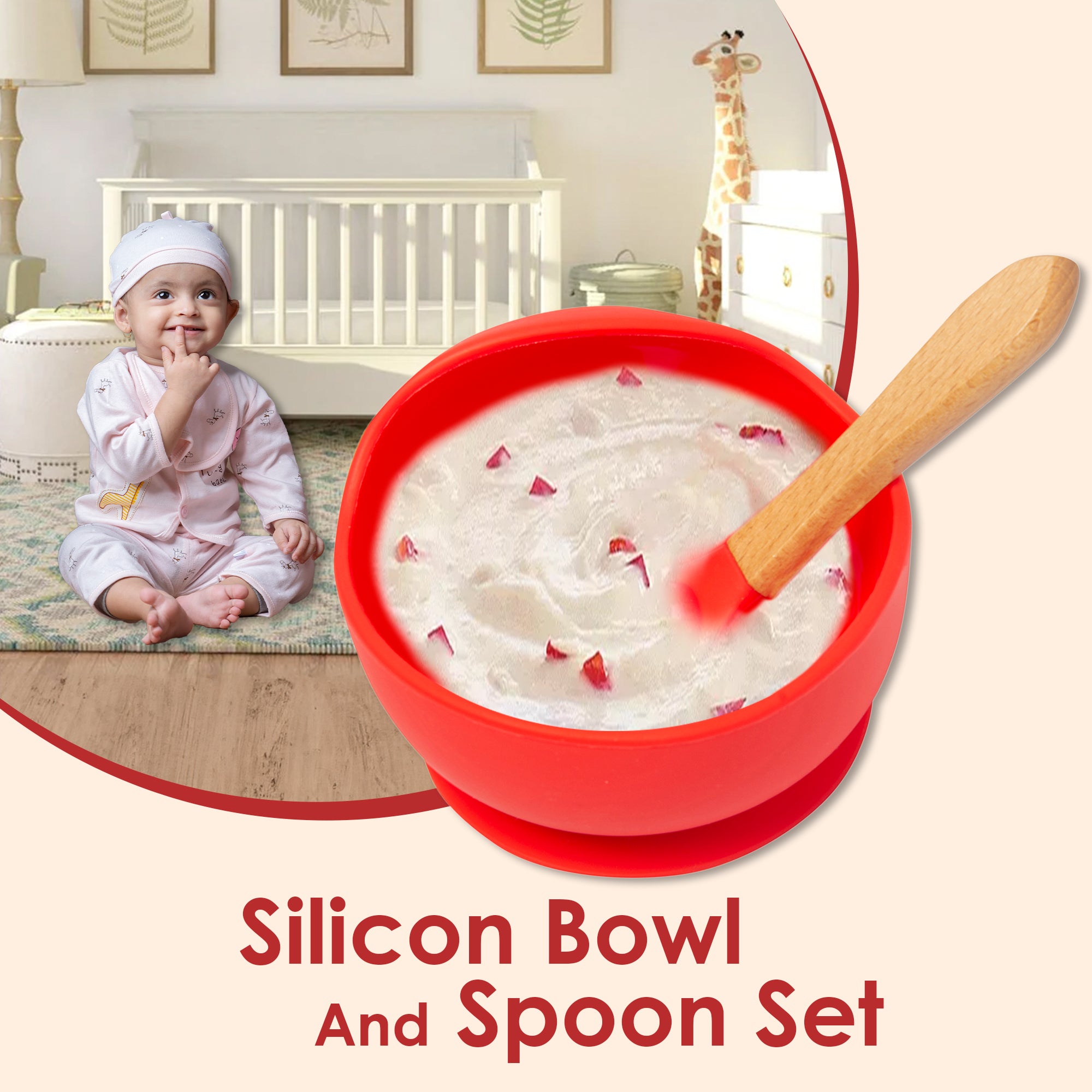 Red Silicon Bowl And Spoon Set