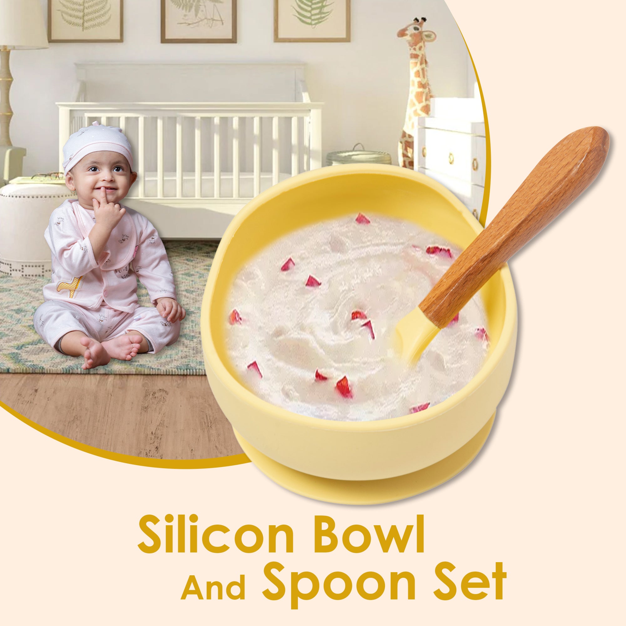 Yellow Silicon Bowl And Spoon Set