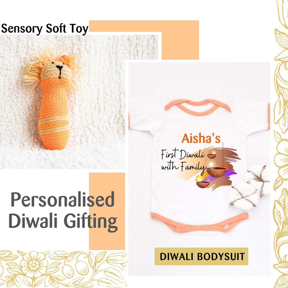 Lion Soft Toy & Diwali Bodysuit Gift Set