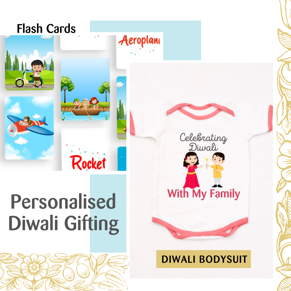 Transport Flash Cards & Diwali Bodysuit Gift Set