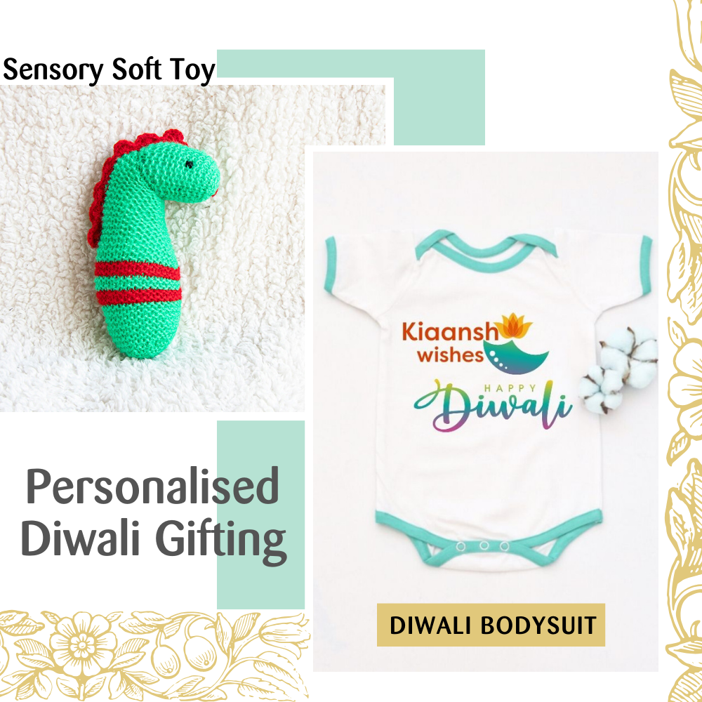 Dino Soft Toy & Diwali Bodysuit Gift Set