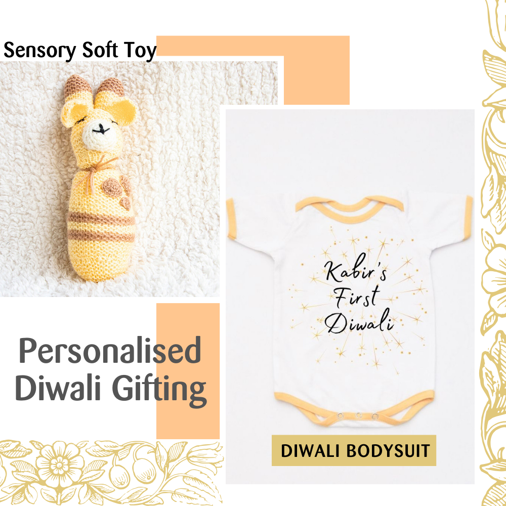 Giraffe Soft Toy & Diwali Bodysuit Gift Set