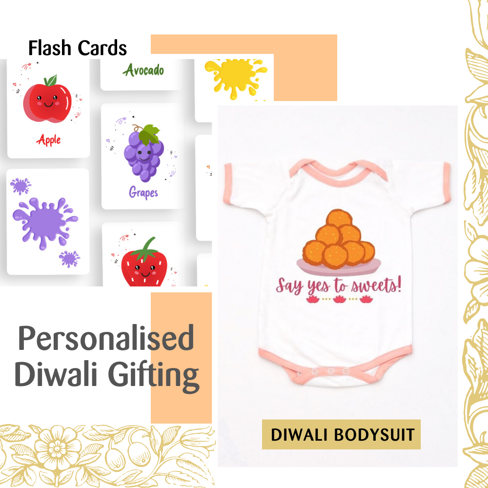 Fruits Flash Cards & Diwali Bodysuit Gift Set