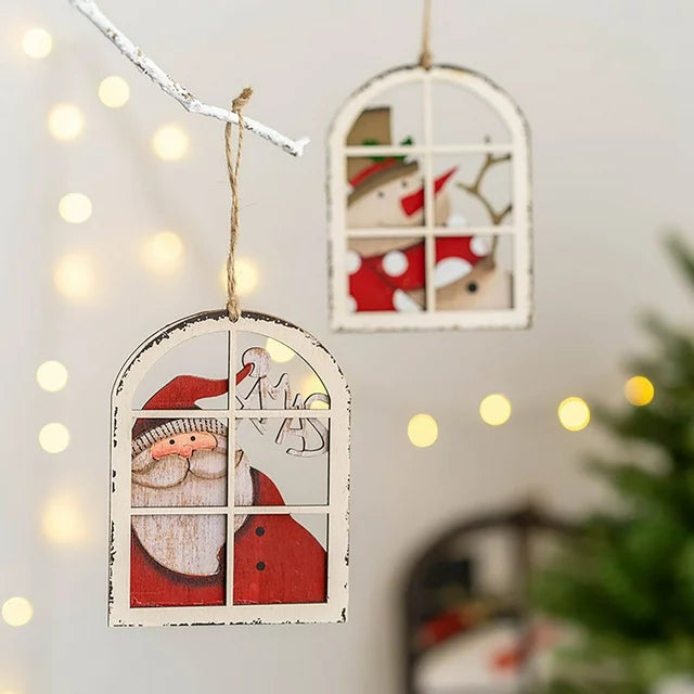 Holiday Timber Ornament- Santa By The Window