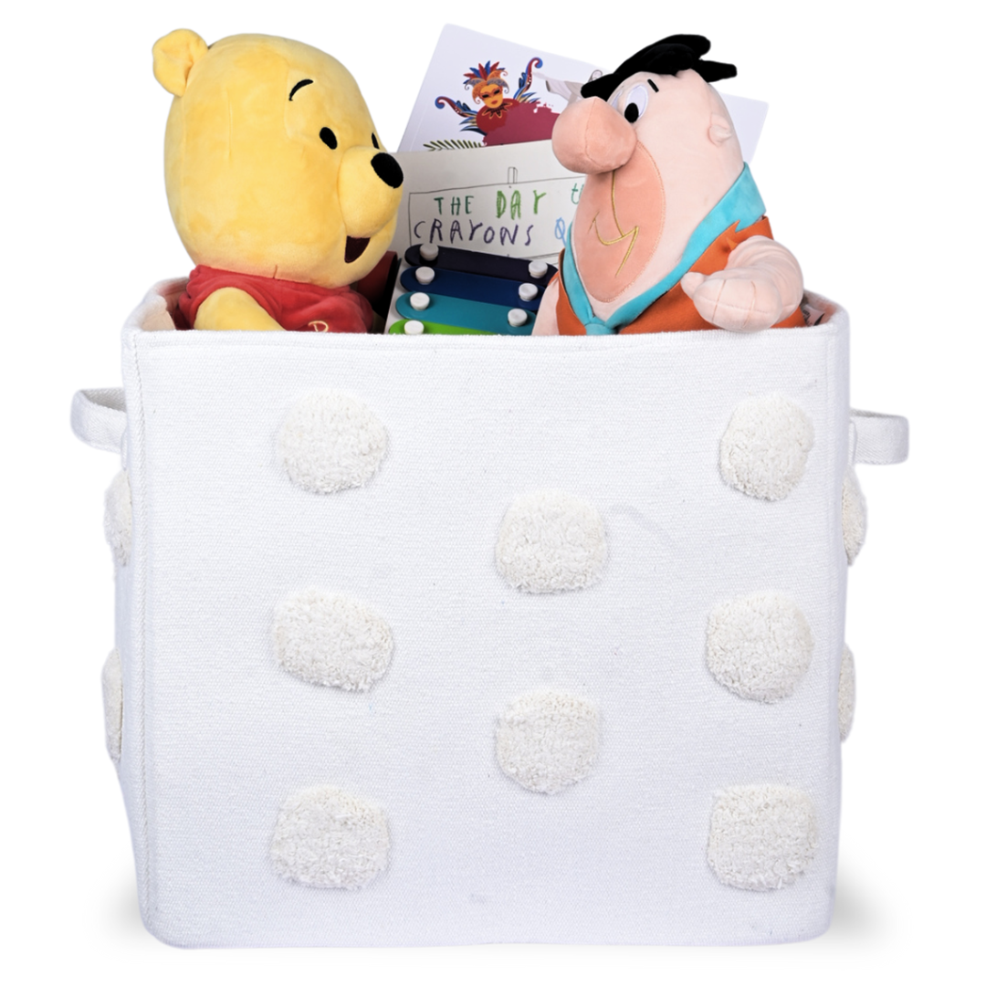PomPom Large Rectangular Beige Toy Storage Basket