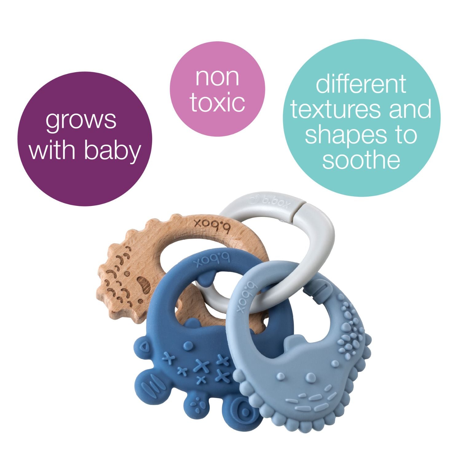 b.box Trio Teether Lullaby Blue