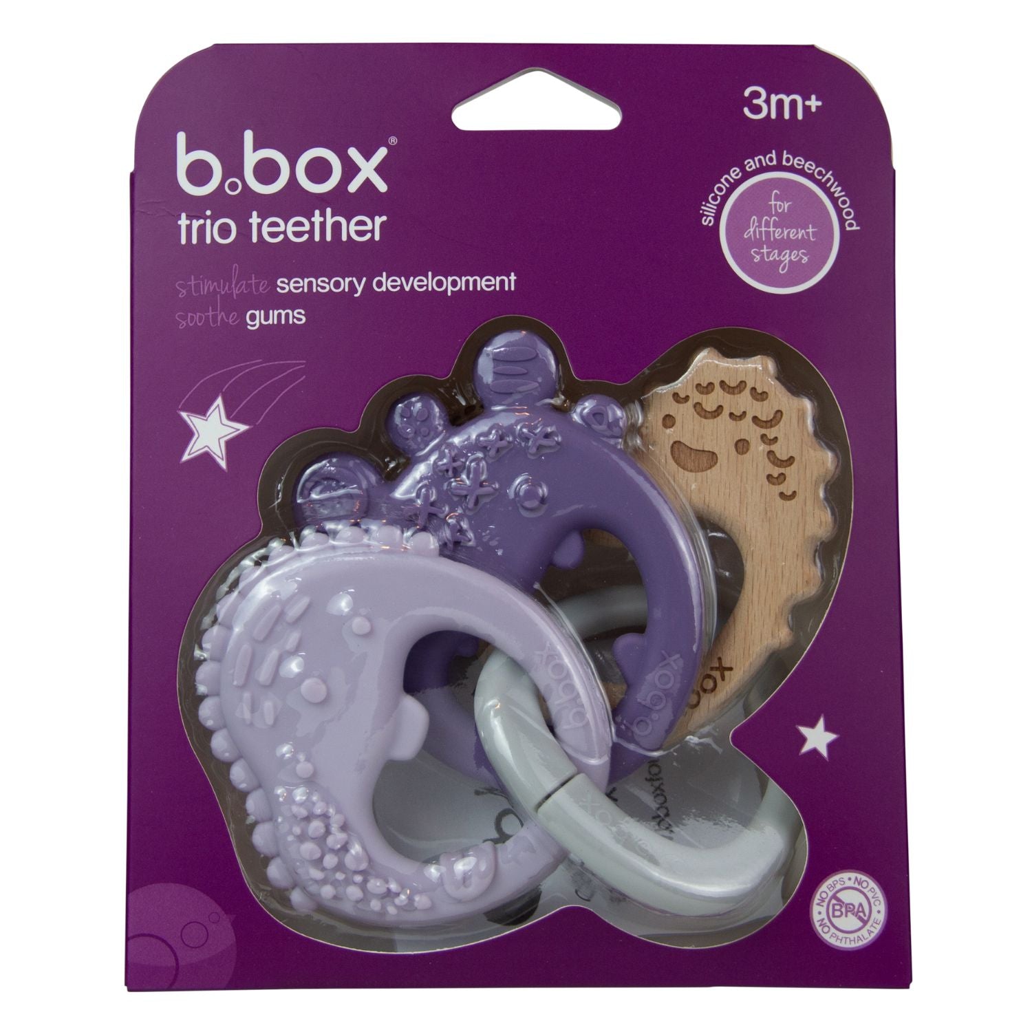 b.box Trio Teether Peony Purple