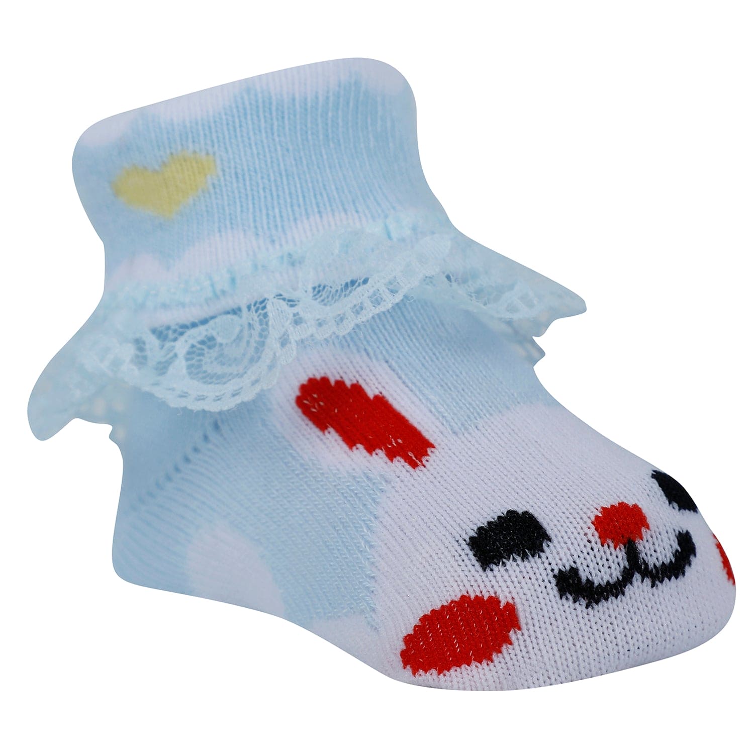 Baby Moo Heart Print Soft Lace Socks Pack of 3 - Peach, Blue