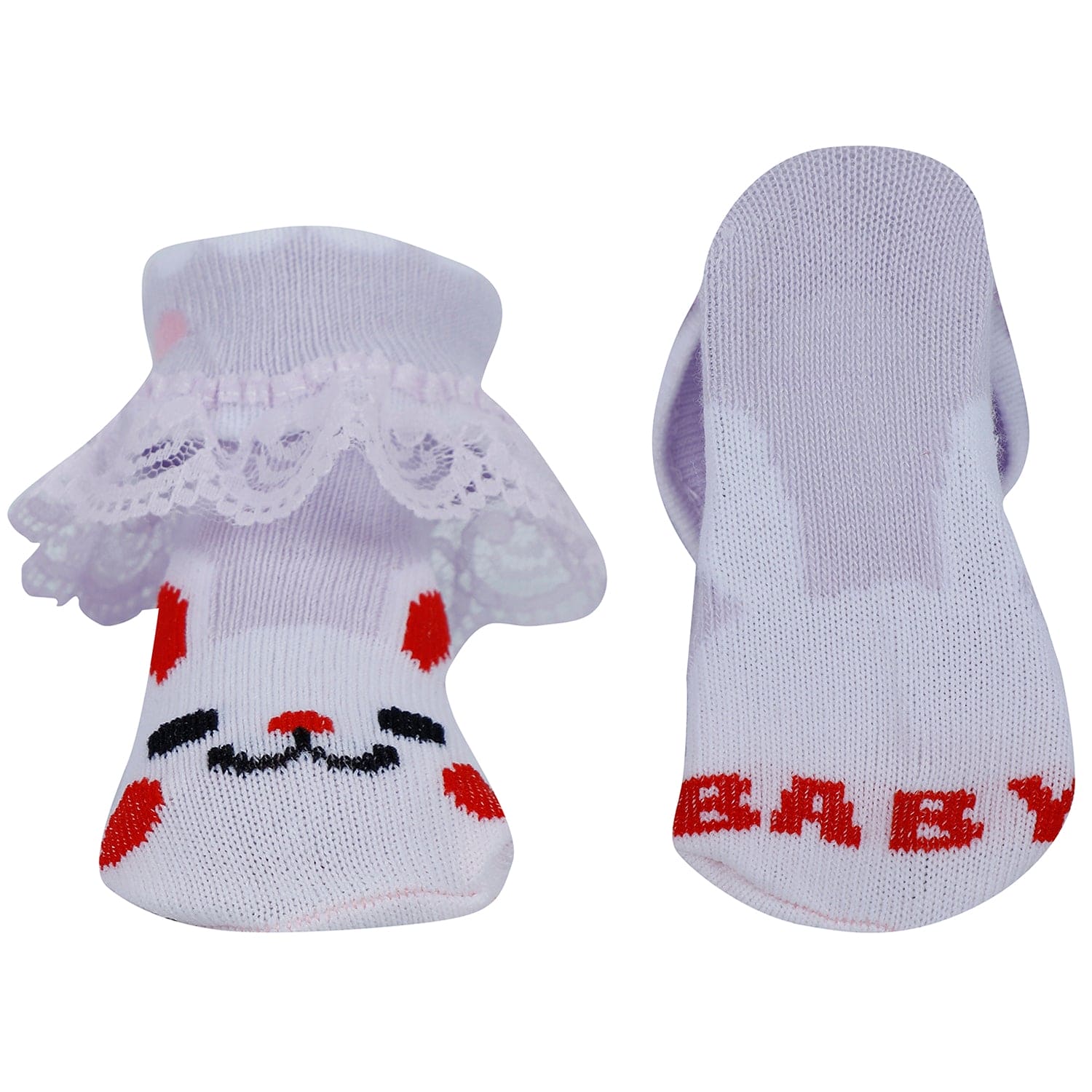 Baby Moo Heart Print Soft Lace Socks Pack of 6 - Multicolour