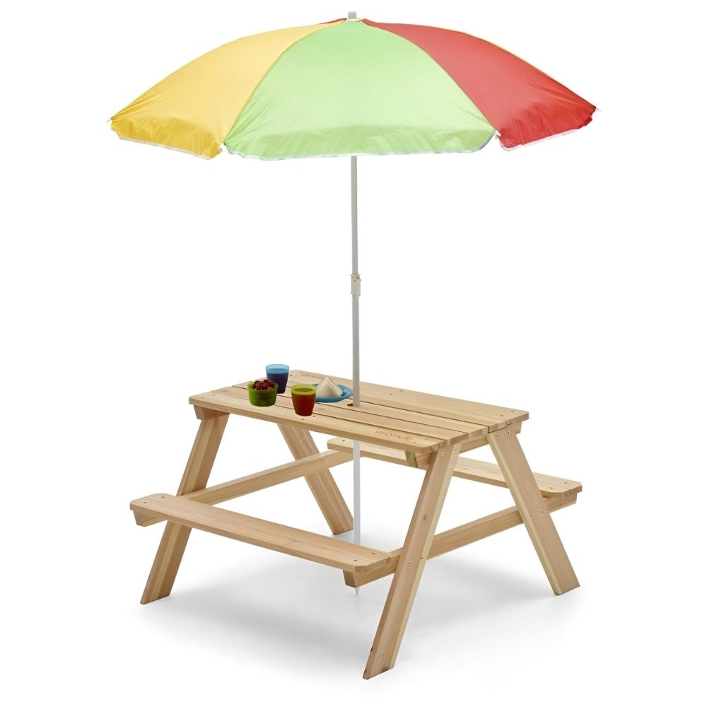 Plum Rectangular Picnic Table With Parasol (Natural)