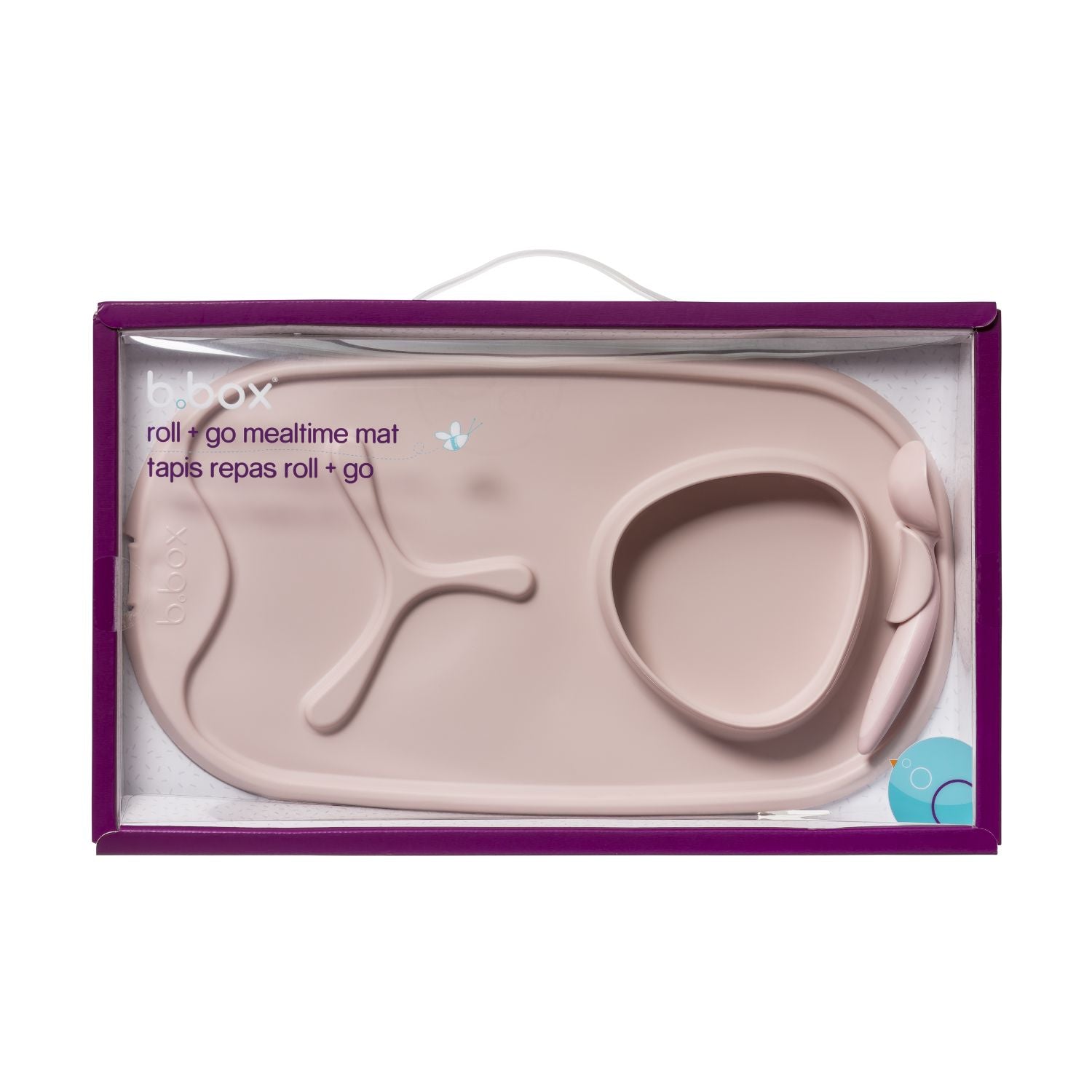 b.box Roll & Go Mealtime Silicone Mat with Spoon Blush Pink