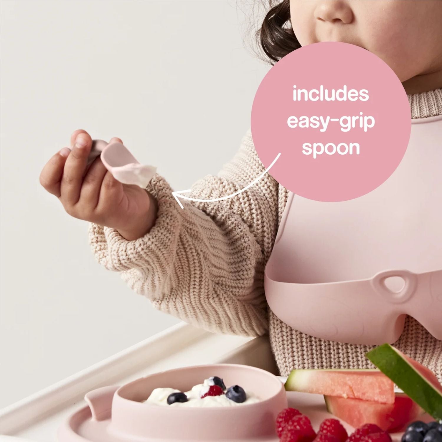 b.box Roll & Go Mealtime Silicone Mat with Spoon Blush Pink