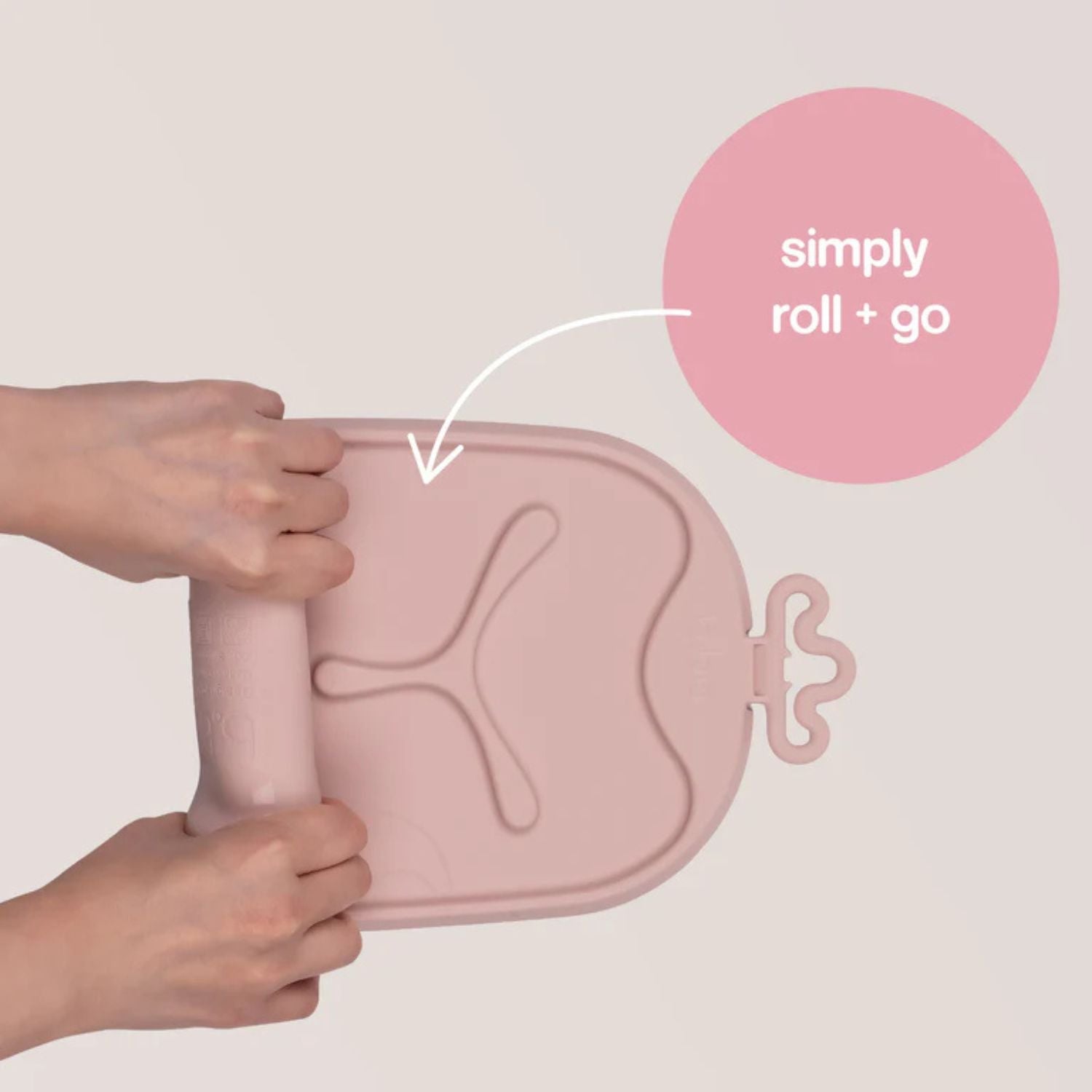 b.box Roll & Go Mealtime Silicone Mat with Spoon Blush Pink