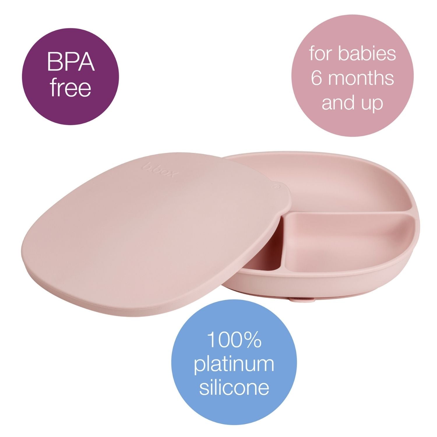 b.box Silicone Plate + Lid with Suction Base Blush Pink