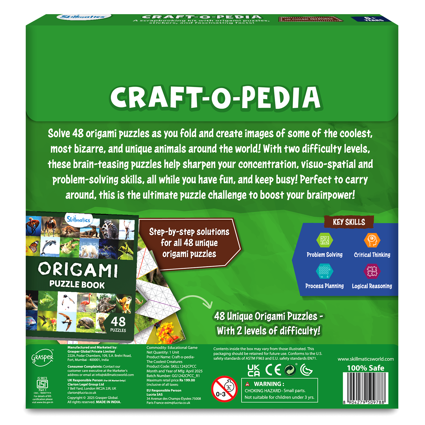 Skillmatics Origami Puzzle Book - Coolest Creatures, DIY Folding Craft & Activity Kit, Educational Toy with 48 Puzzles, Fun Learning Gifts for Girls & Boys Ages 7, 8, 9, 10 & Up