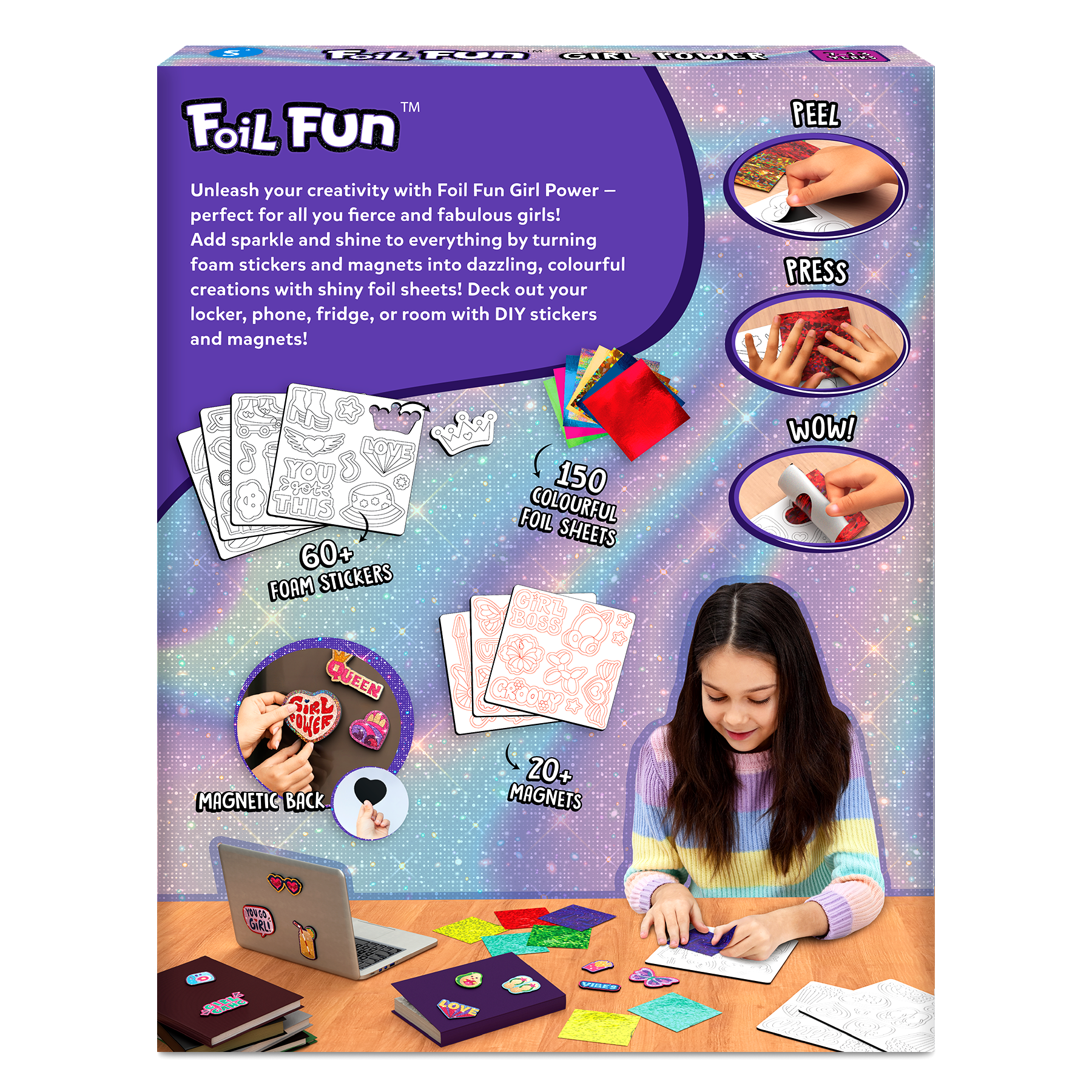 Skillmatics Foil Fun - Girl Power, 20+ DIY Foil Art Magnets, Mess-Free Craft Kit, 60+ Foam Stickers, Creative Activity for Girls, Kids, Tweens, Teens (Ages 7-13), Gifts, Travel, Party Favour
