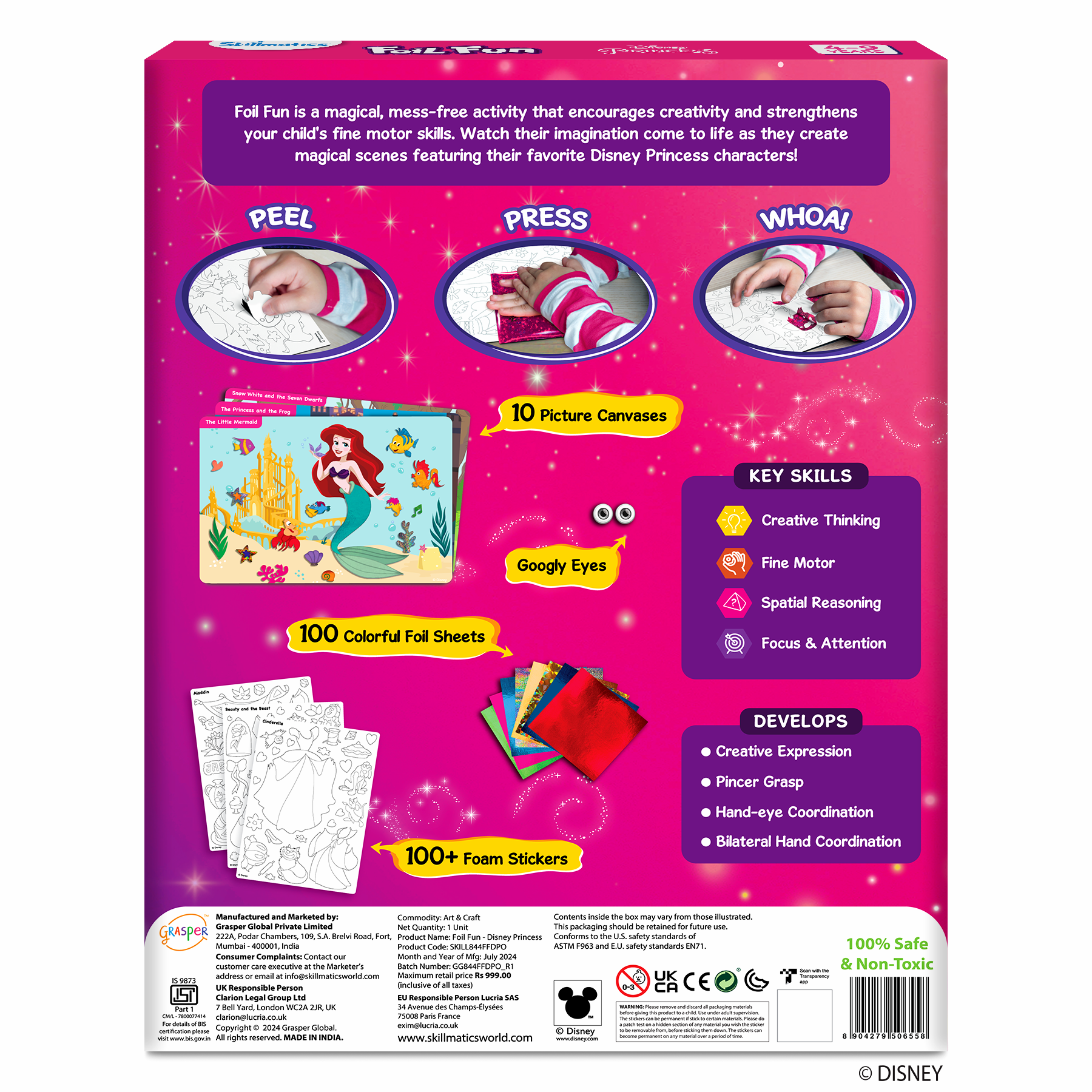 Skillmatics Art & Craft Activity - Foil Fun Disney Princess, No Mess Art for Kids, Craft Kits & Supplies, DIY Creative Activity, Gifts for Girls & Boys Ages 4, 5, 6, 7, 8, 9