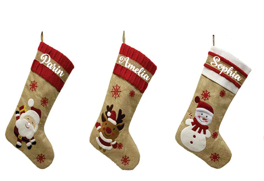 Burlap Holiday Stocking - Set of 3