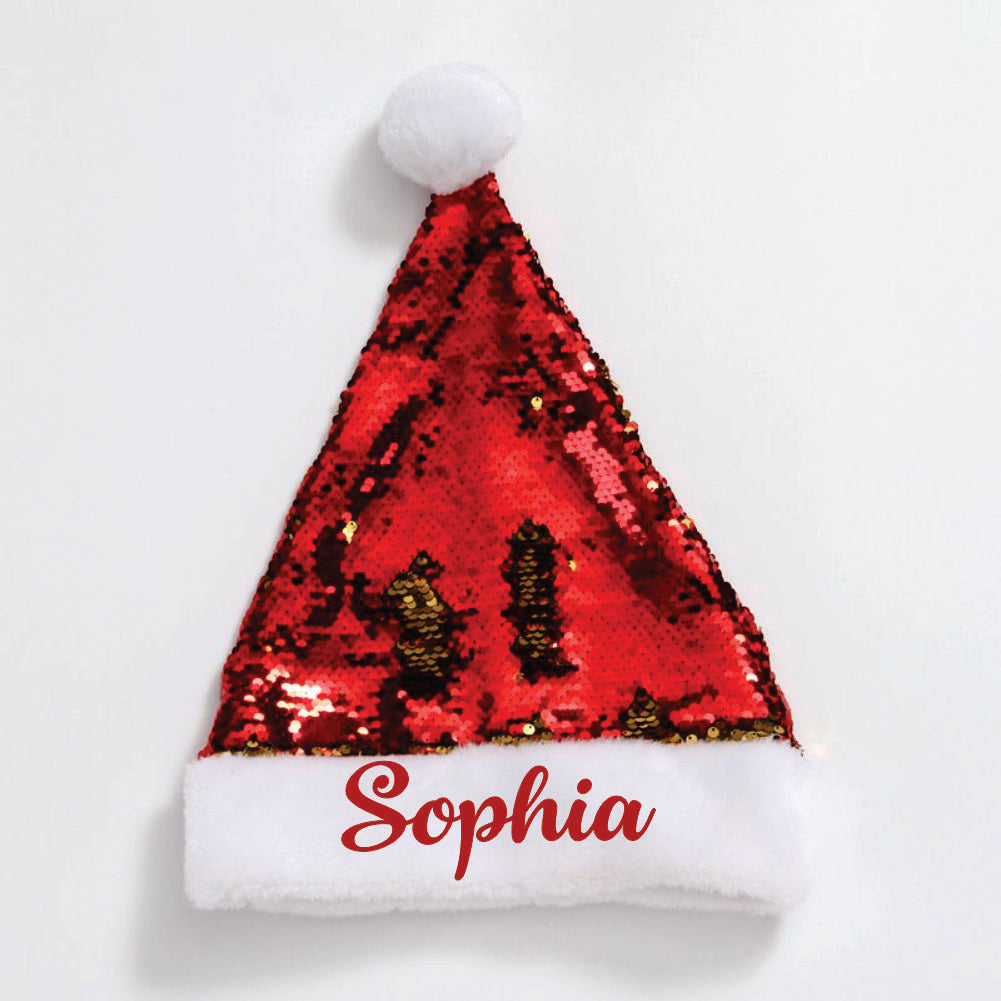 Personalised Sequins Santa Caps -(Red And Gold)