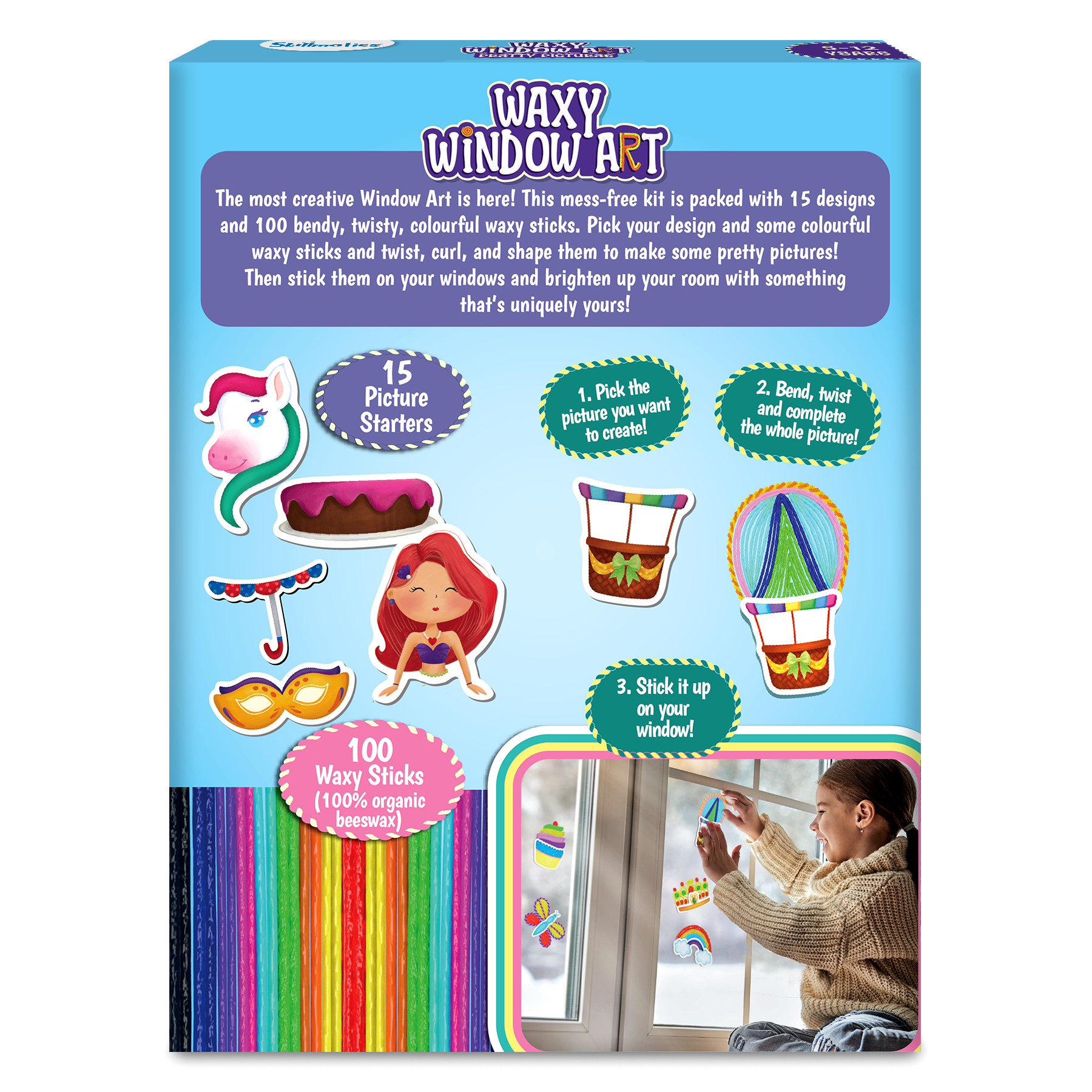 Skillmatics Art & Craft Activity - Waxy Window Art Pretty Pictures, Mess-Free Art for Kids, DIY Craft Kits, Creative Activity, Gifts for Girls & Boys Ages 5, 6, 7, 8, 9, 10, 11, 12
