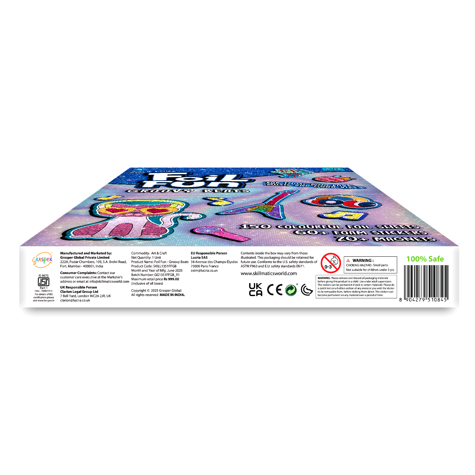 Skillmatics Foil Fun - Groovy Beats, 20+ DIY Foil Art Magnets, Mess-Free Craft Kit, 60+ Foam Stickers, Creative Activity for Kids, Tweens, Teens (Ages 7-13), Adults, Gifts, Travel, Party Favour