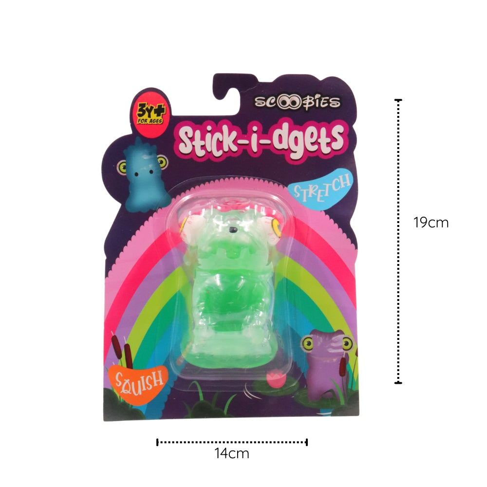 Scoobies Stick-i-dgets | Pack of 1 | Available in dog shape with vibrant green color | Soft and squishy with glow in the dark feature | Squeeze it and its eyes pop out | Good for hand muscle exercises and fidgeting