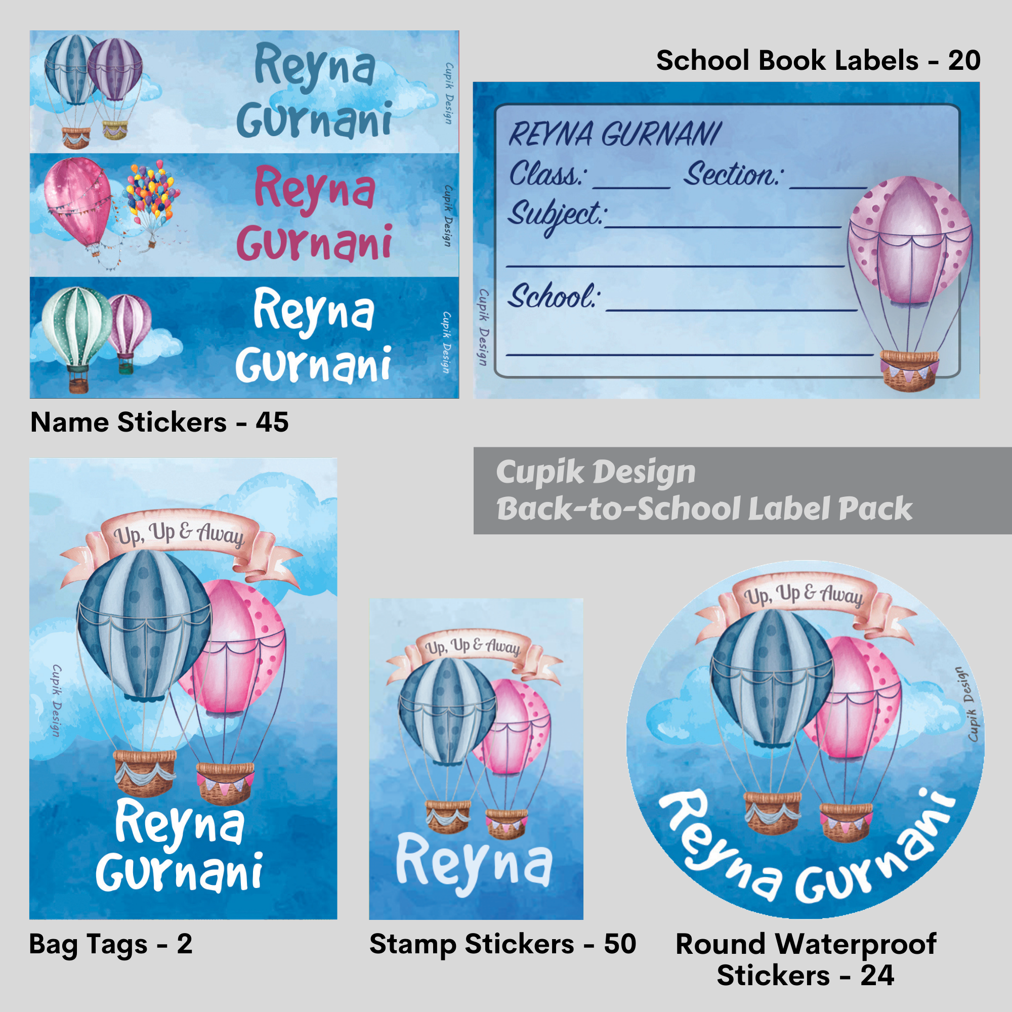 Hot Air Balloon - Back to School Label Pack