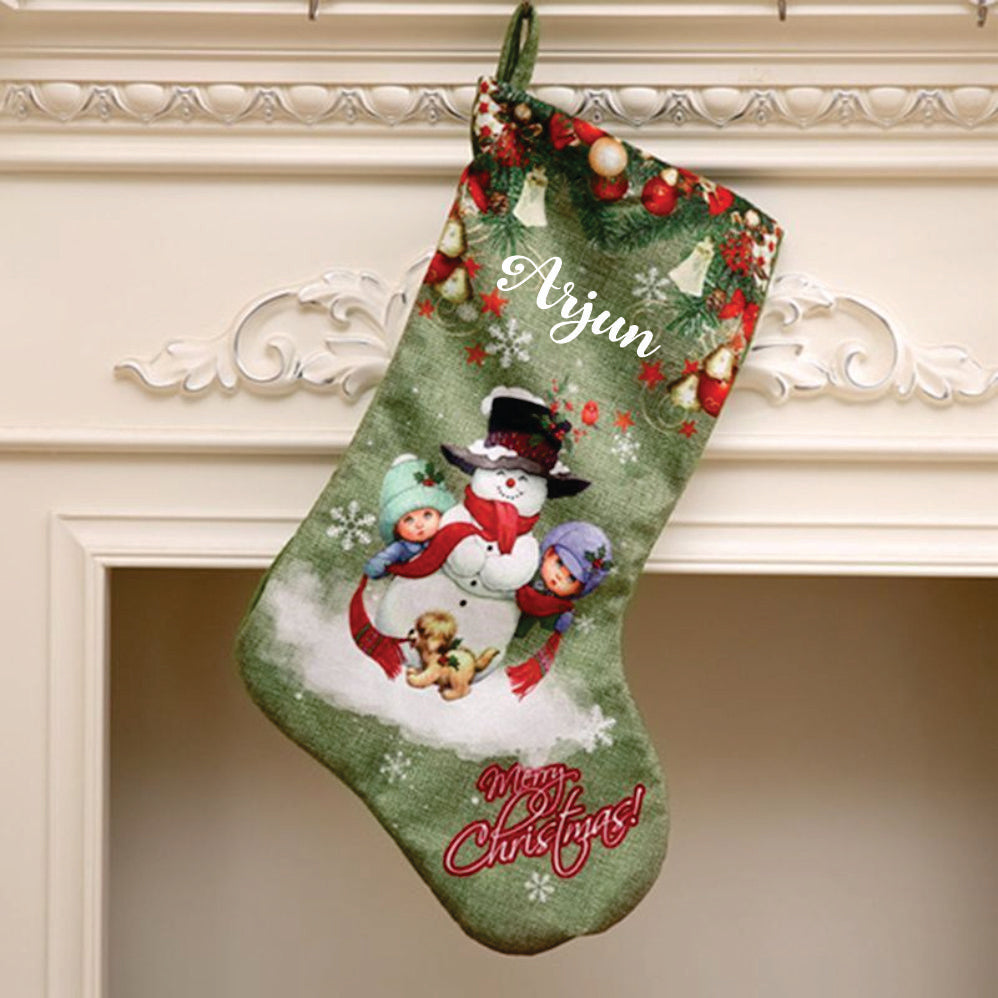 Babble Wrap Snowman & Friends Velveteen Stockings- Snowman with Kids