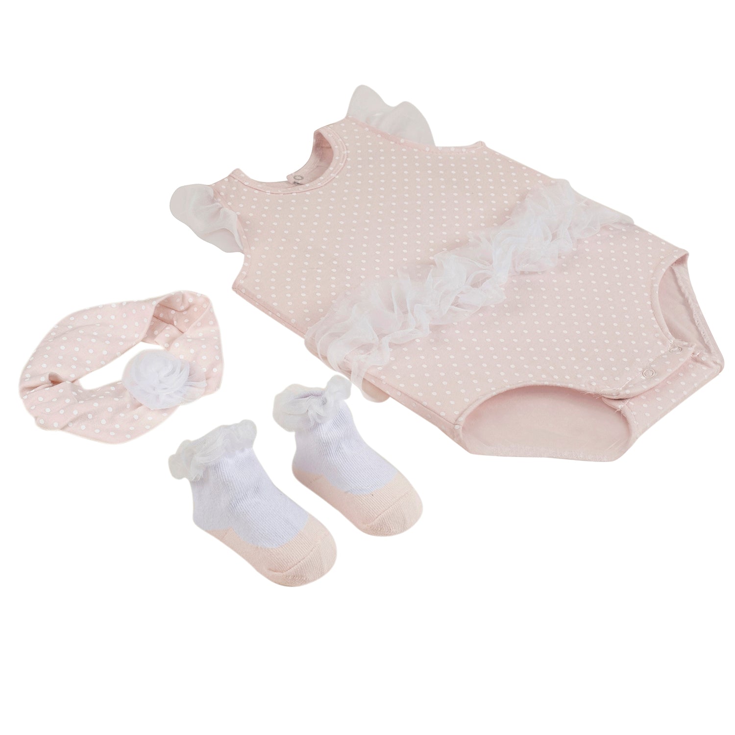 Baby Moo Polka Dotte Gift Set 3 Piece With Bodysuit, Socks And Headband - Cream