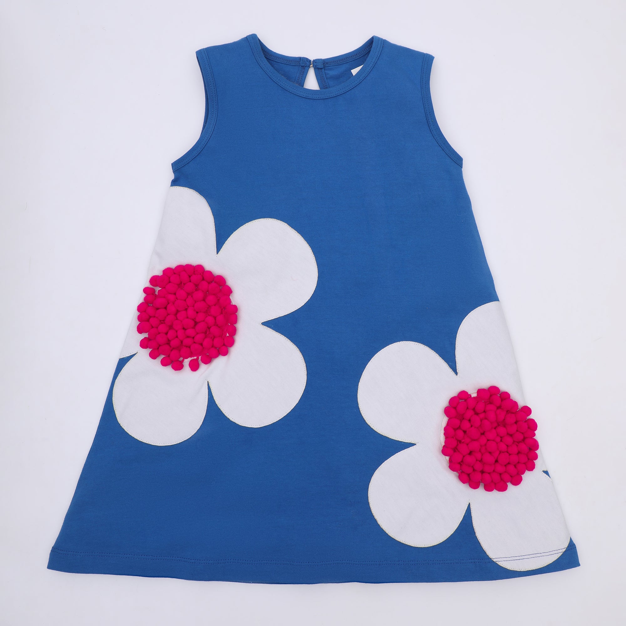 Blue Floral Pom Pom Dress