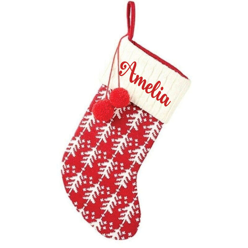 Holiday Chevron Cheer Stockings- Red & White Christmas Tree