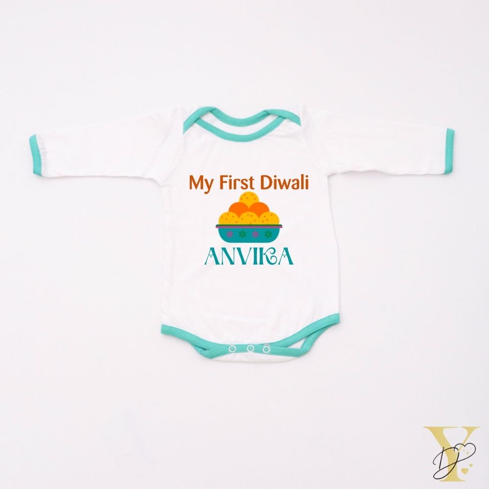 First Diwali Personalised Bodysuit - Full Sleeves (Green Love)