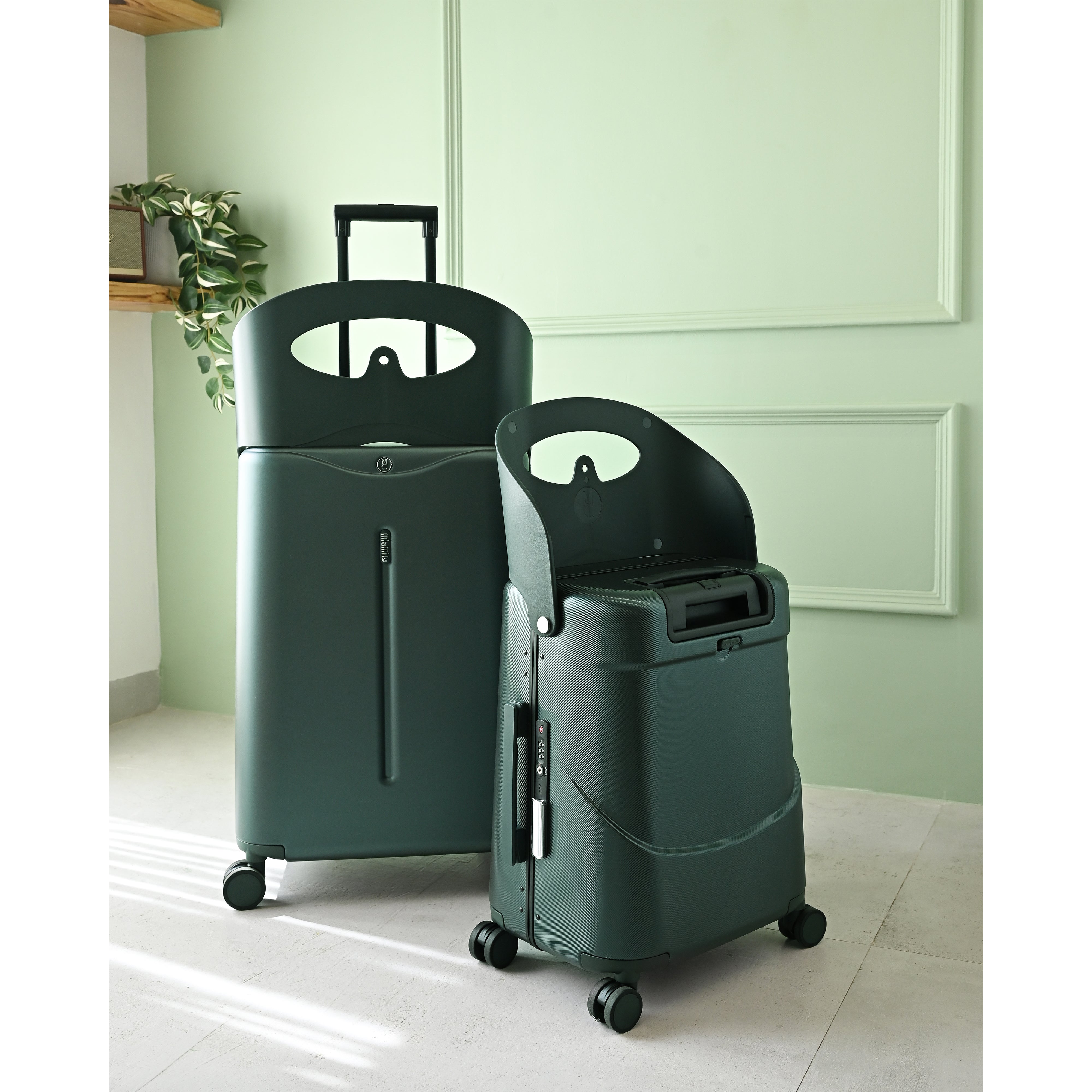 Miamily Forest Green Ride On Trolley Carry-On Luggage 18 inches